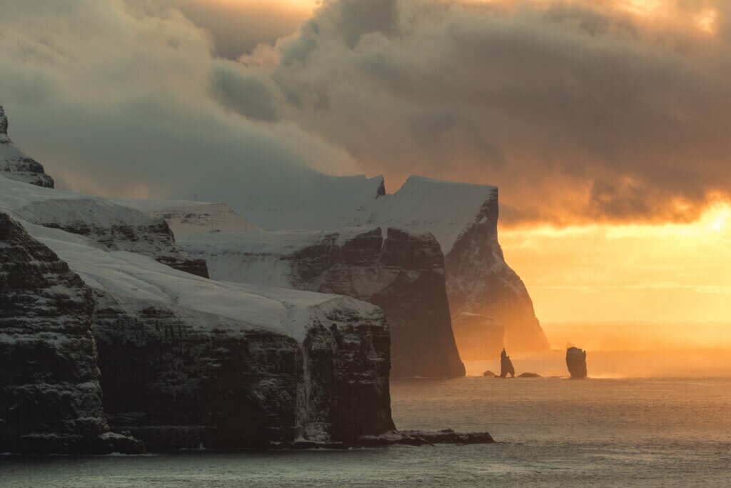 Eysturoy and Streymoy islands at sunset, Faroe islands.