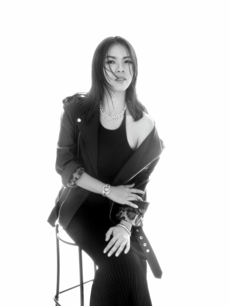 A black and white photo of Grace Sai.